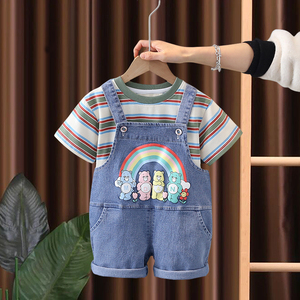 男宝宝夏装背带裤套装0一1-3岁帅气小童装4男童8个月婴儿衣服韩版