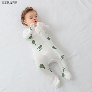 婴儿连体衣夏季超薄款长袖睡衣新生幼儿哈衣宝宝包脚包手拉链爬服