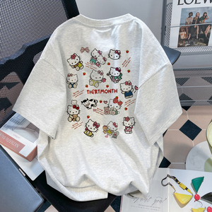 日系HelloKitty猫纯棉短袖T恤女夏季显瘦百搭甜妹小众设计感上衣