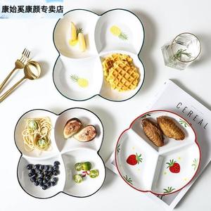 陶瓷分格餐盘一人食家用大人儿童早餐盘减脂餐盘4格三格分餐盘