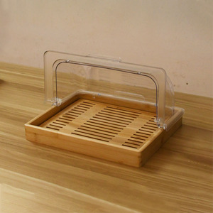 竹木托盘烘焙糕点面包展示柜蛋糕甜品台点心防尘罩透明翻盖长方形