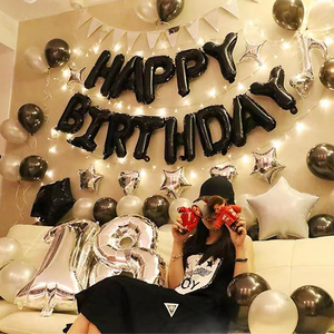 生日快乐黑色英文字母铝膜气球生日装饰场景布置网红仪式感拍照