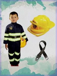 网红款儿童蓝色消防员套装舞蹈英雄梦演出服幼儿水枪玩具灭火器黄