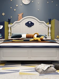 松堡王国官方正品儿童实木床男孩现代简约1米2儿童房小孩床单人床