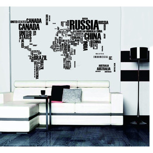 墙贴创意英文字母板块图贴 大型world map壁纸可移除贴画ZY95AB