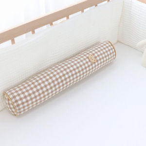 哎呦宝贝圆柱枕ins韩系纯棉小熊刺绣床头靠枕婴儿安抚枕圆柱枕可
