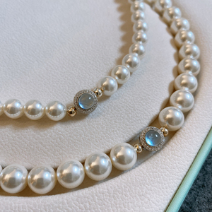 925银微镶钻天然海蓝宝石澳白珍珠项链女气质法式复古高级锁骨链