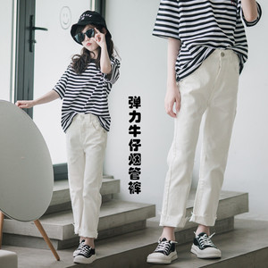 女童韩版时髦弹力牛仔裤铅笔裤夏季新款洋气百搭长裤子休闲白色潮