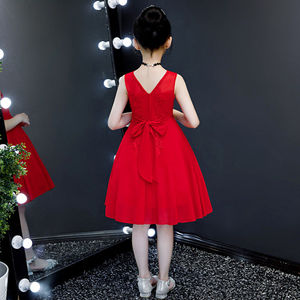 巴拉巴柆女童雪纺连衣裙夏装儿童公主裙洋气裙子童装礼服夏天红色