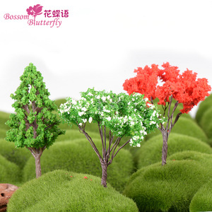 工艺配件多款可选创意塑料花摆件微景观仿真樱花树房子模型别墅花