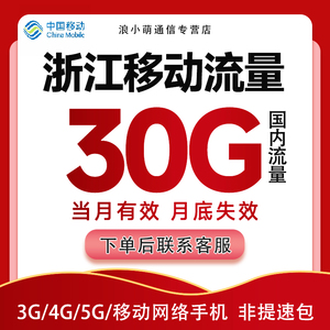 浙江移动手机流量充值30G流量包支持2345G网络 当月有效 不可提速
