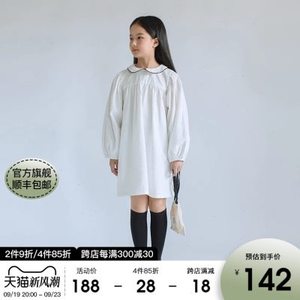 高档enhenn童装女童连衣裙新款春装儿童长袖白色娃娃裙春大童宝宝