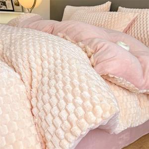 冬季牛奶豆豆绒床上四件套粉色高级感双面珊瑚法兰绒被套床单床品