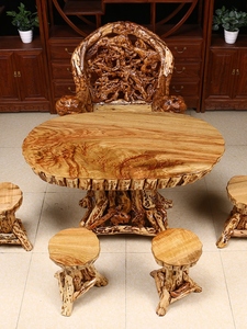 根雕茶几香樟木整体树根茶桌实木功夫茶台椭圆桌木头天然家用餐桌