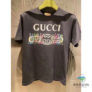 Gu­cci古­驰2024春夏折扣新款女士黑色兔子印花短袖套头时尚T恤