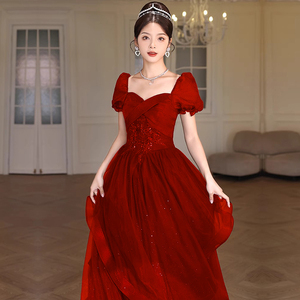 敬酒服新娘2024新款红色订婚晚礼服裙女结婚出阁宴高级感纱裙夏季