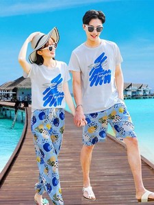 沙滩情侣装夏装高级感蜜月三亚旅游衣服超仙九分裤海边度假套装