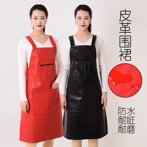 韩版防水防油背带拉链皮革围裙反穿衣皮围腰女士工作服可定制罩衣