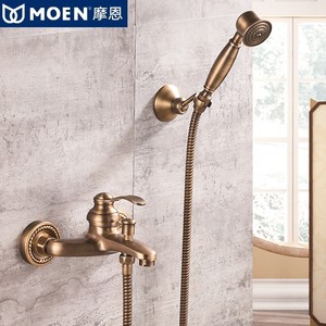 MOEN摩恩正品全铜仿古淋浴花洒欧式简易花洒套装浴室复古冷热水龙