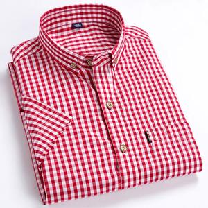 雅戈尔夏季男士短袖衬衫男纯棉高品质半袖衬衣韩版休闲红黑白格子