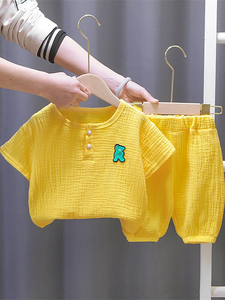 全棉时代婴儿衣服夏季透气棉短袖防蚊裤分体套装一岁男女宝宝简约