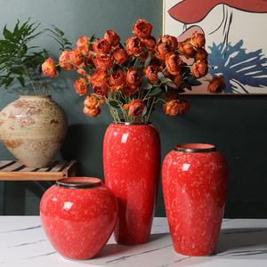 新中式节庆节日红色喜庆结婚礼物陶瓷花瓶软装摆件轻奢家居装饰品