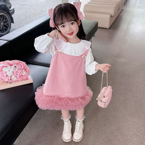 韩系女童春秋韩版背带裙套装2024秋季新款女宝宝洋气甜美裙子两件