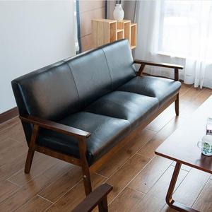 日式皮革办公室复古皮沙发小户型现代简约单双人三人民宿皮质沙发