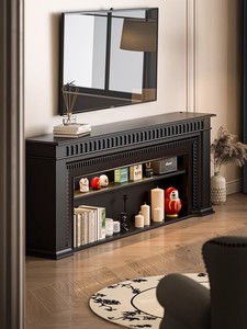 美式全实木新款黑色壁炉架客厅装饰玄关柜背景墙电视柜定制落地柜