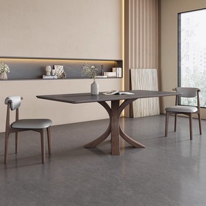 实木岩板餐桌北欧家用小户型纯白蜡木胡桃色长方形餐桌实木椅组合