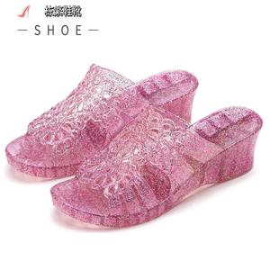 栋繁老人拖鞋水晶塑料熟胶塑胶鞋透明老奶奶老式是托脱施扡鞋凉鞋