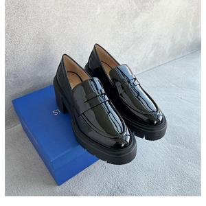 法国代购Stuart Weitzman/SW厚底粗跟乐福鞋增高休闲英伦小皮鞋