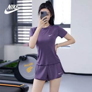 Nike耐克健身服女套装瑜伽服跑步运动速干短袖T恤夏季上衣配短裤W