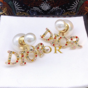 法国直邮Dior/迪奥耳钉 2024新款D字幕彩钻镶钻大小珍珠耳环
