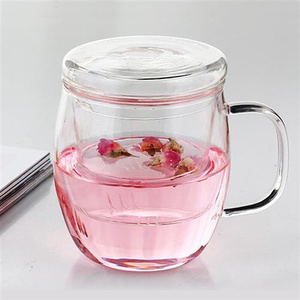 河间茶壶玻璃杯制品花茶杯耐热大腰鼓透明带盖过滤三件式办公水杯