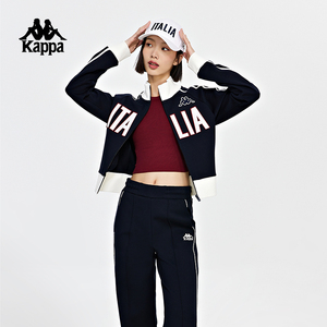 Kappa卡帕复古开衫2023女短款收腰运动卫衣休闲撞色外套K0D82WK01