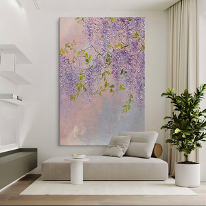 紫藤花客厅手绘油画玄关肌理装饰挂画抽象紫色花卉无框大幅落地画
