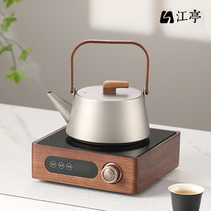 2024新款家用小型胡桃木电陶炉纯钛煮茶壶玻璃煮茶电热烧水壶围炉