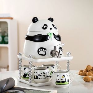 陶瓷大熊猫水具套装可爱卡通家用耐高温冷热水壶带龙头凉白开杯子