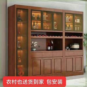 新中式餐边柜实木酒柜组合多功能玻璃门储物柜客厅置物展示柜鞋柜