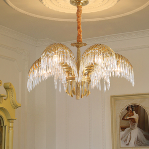 法式全铜吊灯艺术个性欧式水晶奢华大气别墅客厅餐厅卧室棕榈叶
