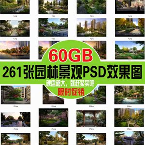60GB 湿地公园广场鸟瞰园林景观设计PSD效果图平面设计素材ps图库