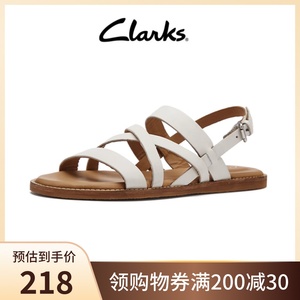Clarks其乐凉鞋女夏季2024新款大码女鞋软底交叉条带平底罗马凉鞋