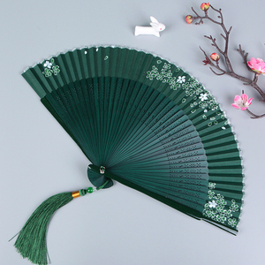 王星记扇子夏天便携古风绿色折扇女式随身古典中国风汉服旗袍折叠