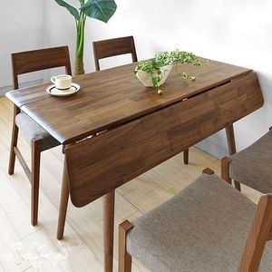 纯实木餐桌折叠全实木可折叠餐桌小户型简约现代白橡木可变大北欧