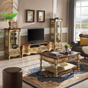 美式乡村实木电视柜茶几边柜酒柜高低柜组合地中海风格型客厅套装