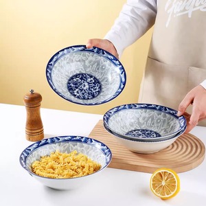 青花瓷斗笠碗釉下彩中式家用拉面碗大号汤碗吃饭碗泡面碗陶瓷餐具
