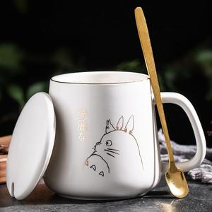 新品爆款可爱卡通龙猫水杯子轻奢带盖勺陶瓷马克杯咖啡杯礼品茶杯