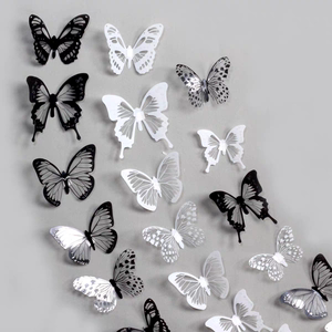 18只装3D立体仿真蝴蝶PVC 家居创意墙贴装饰拍摄背景装饰黑白蝴蝶