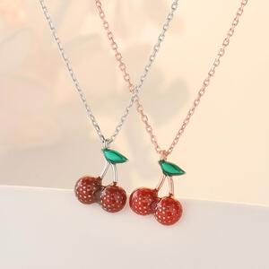 宸琪s925银樱桃项链女韩版时尚气质森系小清新甜美水果锁骨链饰品